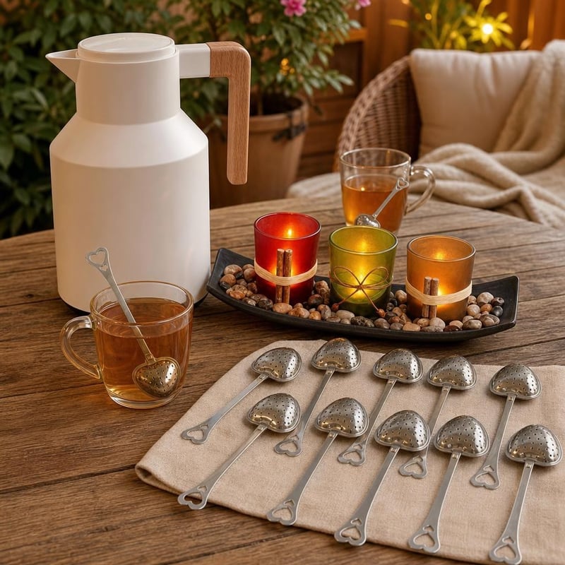 Pohoda pri čaji: 1x termoska 1l + 10x sitko na čaj + 3x LED sviečka
