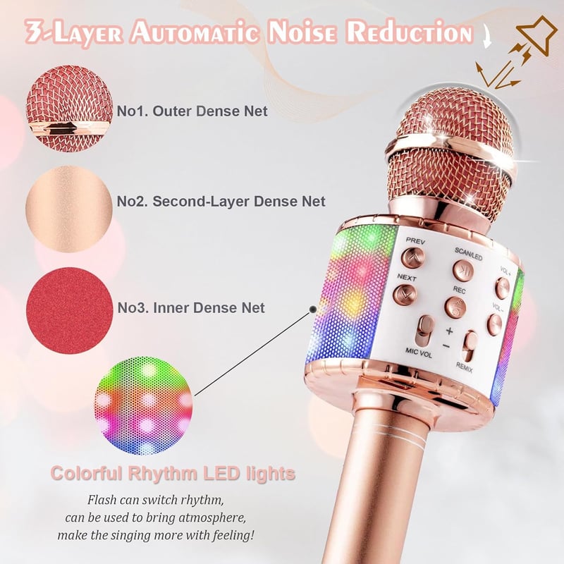 Karaoke Bluetooth mikrofon LED fényekkel, 2 db-os szett, 10 védőhuzattal