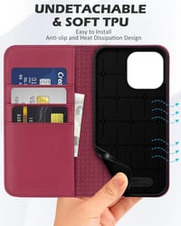 iPhone 14 Pro Max Bordó Bőr Pénztárcatartó Tok Kitámasztóval - Felújított 8