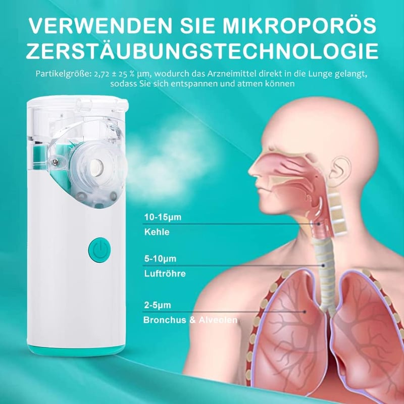 HITHINKMED Tölthető Ultrahangos Inhalátor - Elektromos Porlasztó Felnőtteknek és Gyermekeknek, 2 Maszkkal és Szájrésszel, Zöld