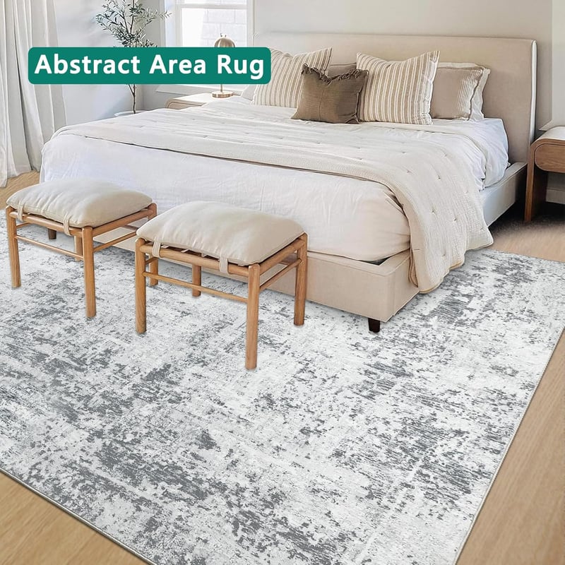 Capslpad Szürke Absztrakt Szőnyeg 160x230 cm - Csúszásmentes Rövid Szálú Műgyapjú Szőnyeg Nappali, Hálószoba, Iroda Dekorációhoz - Mosható M