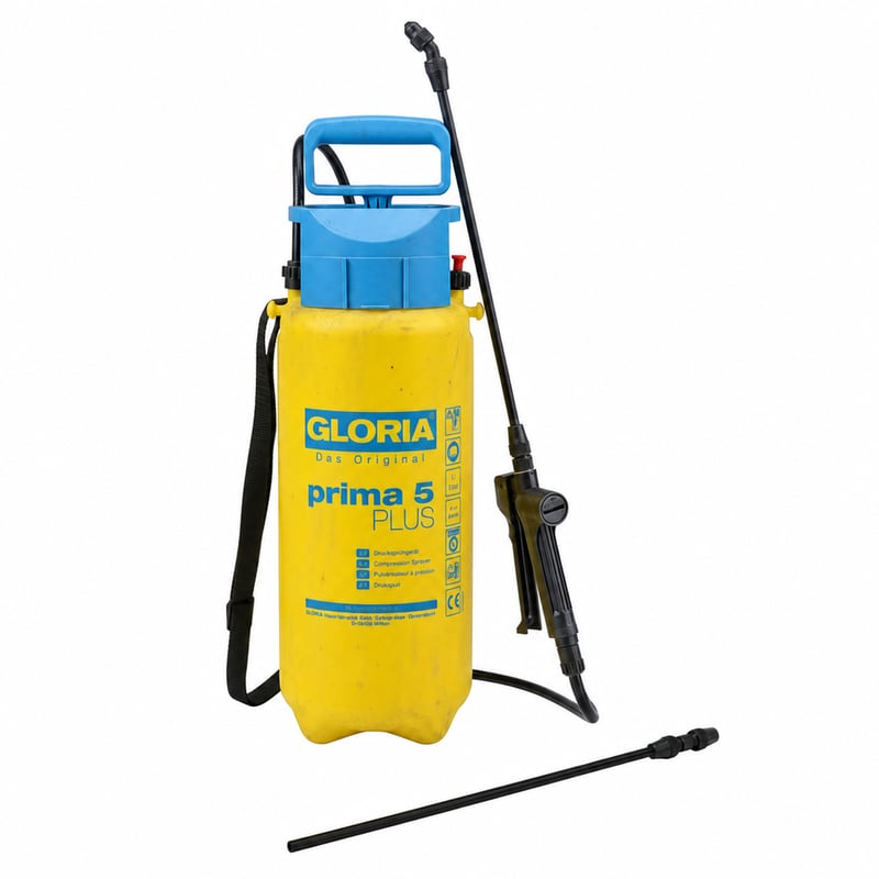 Pulverizator de grădină cu presiune Gloria Prima 5 PLUS, 5 litri, cu lance de prelungire de 0,4 m — miroase a substanțe chimice, murdar (stare: vezi a 2-a fotografie)