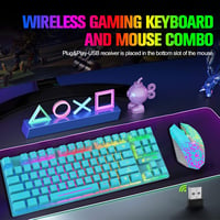 LexonElec Vezeték Nélküli Gamer Billentyűzet és Egér Szett - 87 Gombos, Szivárványos LED Háttérvilágítás, 3800mAh Akkumulátor, Mechanikus Ér 9