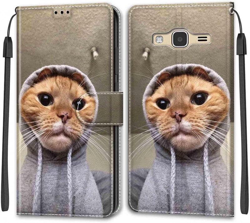 Samsung Galaxy J3 2016 Macskás Bőrtok - Kártyatartós, Mágneszáras (Felújított)