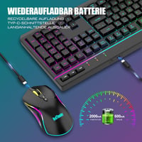 RedThunder K20 Vezeték Nélküli Gaming Billentyűzet és Egér Szett, RGB Háttérvilágítás, QWERTZ, 4800DPI, Újratölthető, PC/Mac Kompatibilis 4