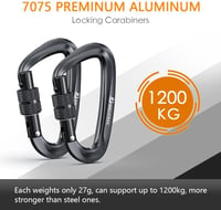 Brotree 1200 kg Teherbírású Alumínium Karabiner, Csavaros Zárszerkezettel - Könnyű, Rozsdamentes D-Alakú Horog Függőágyhoz, Kempingezéshez,  4