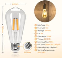 Aigostar E27 LED filament izzó, 6W, meleg fehér, vintage ST64, 6 db csomag 2