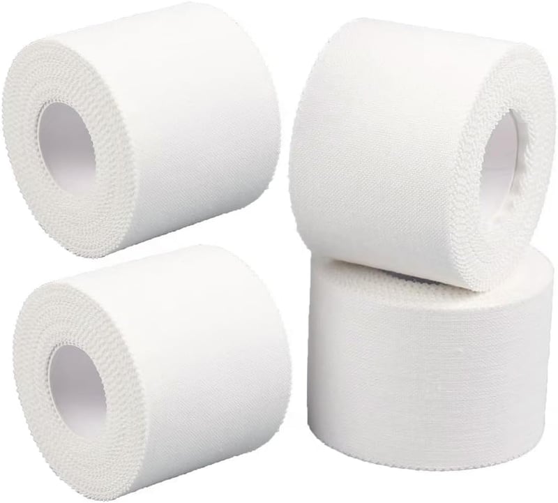 GTAGKOMMEN Sporttape 4 Tekercs Öntapadós Sportszalag 2,5cm x 10m - Bőrbarát, Könnyen Téphető Fehér Kötésszalag Futballhoz, Mászáshoz, Kézila