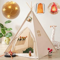 Tiny Land Gyerek Indián Sátor Fényekkel és Tábortűz Játékkal - Mosható Tipis Játszósátor Hordtáskával, Beltéri Játéktér Fiúknak és Lányoknak 1