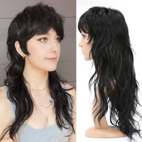 BESTUNG 80-as Évek Mullet Paróka Fekete Nőknek - Egyenes, Hosszú Wolf Cut Stílus, Frufruval, Hőálló Szintetikus Haj, Ragasztó Nélküli 1