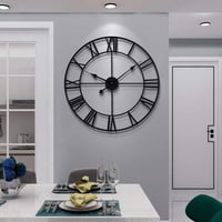 HAITANG Nagyméretű Vintage Fém Falióra - Fekete, Hangtalan, Római Számokkal, 60 cm - Elegáns Dekoráció Nappaliba, Hálószobába, Konyháb 1