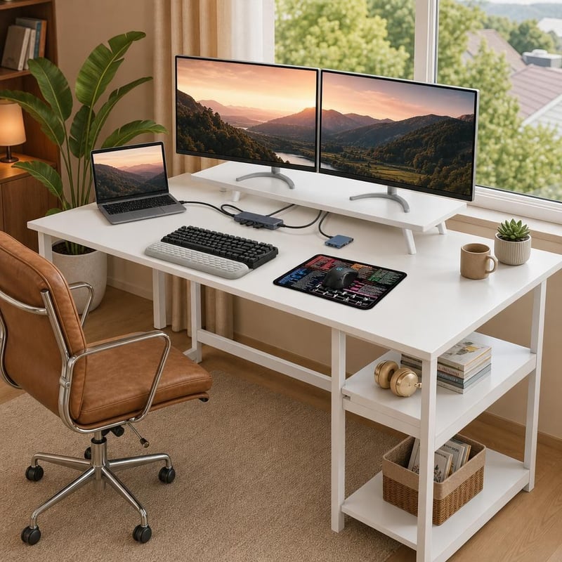 Irodasarok-frissítő: USB-elosztó + kijelzőadapter + monitorasztal + 2 egérpad + csuklótámasz + kábelrendező