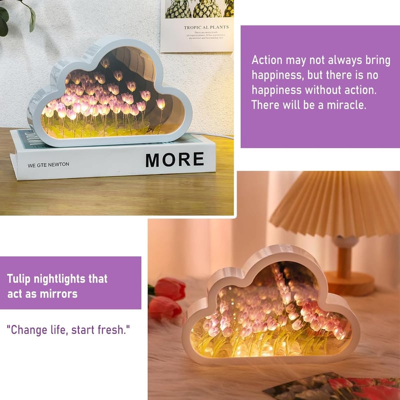 luolety LED Tükrös Felhő Lámpa 20 Tulipánnal - Lila Asztali Éjjeli Fény, Kézműves Dekoráció Hálószobába, DIY Ajándék Pároknak

AI: I've crea