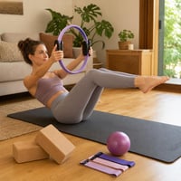 Set za jogu i pilates: protuklizna podloga + 2x pluteni blok + pilates obruč 1