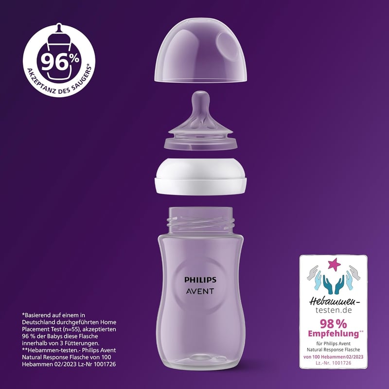 Philips Avent Natural Response Újszülött Ajándékszett - 4 Cumisüveg, Ultra Puha Cumi és Üvegmosó Kefe, 0-12 Hónapos Babáknak, BPA-mentes