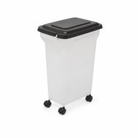 Recipient pentru hrană de câini Iris Ohyama ATS-M, ermetic, cu roți, 18L/7kg, plastic negru fără BPA — Lingură lipsă (stare: vezi a 2-a imagine) 1