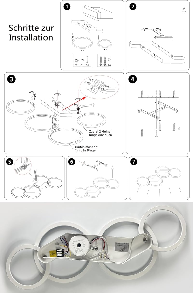 SEATAIN 80 cm-es Távirányítós LED Mennyezeti Lámpa - Fehér 4 Gyűrűs Modern Dizájn, Szabályozható Fényerő, 3000-6000K, Éjszakai Fény Funkcióv