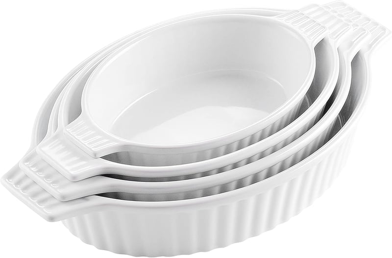Malacasa 4 részes fehér porcelán sütőforma készlet, különböző méretekben