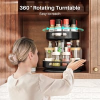 Kitstorack 2-szintes 360° Forgó Fűszertartó Állvány - Fekete Acél Konyhai Szervező, Hűtőbe és Szekrénybe, Állítható Magasságú Lazy Susan Tál 2