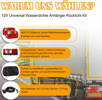 Set universal lămpi spate pentru remorcă Warmfay 12V, cu conector cu 13 pini, cablu de 5m, certificat E11 - Iluminare impermeabilă pentru remorci 2