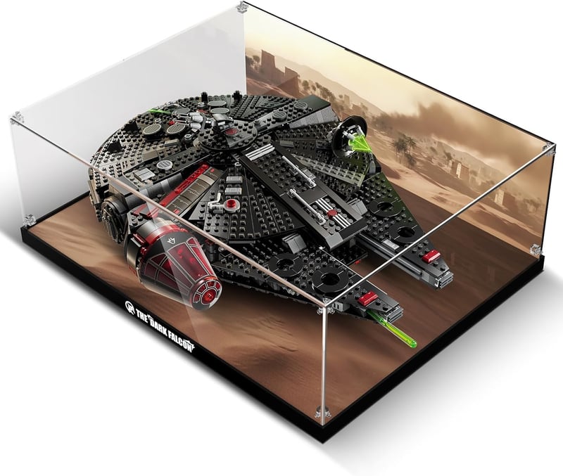 cooldac Akril Vitrin LEGO 75389 Star Wars Dark Millennium Falcon Készlethez - Átlátszó Porvédő Kiállítódoboz HD Háttérrel (Csak Doboz, Model