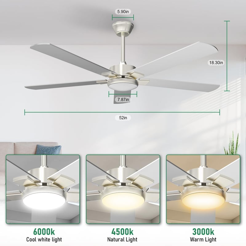 ORTHLAND 132 cm Csendes Mennyezeti Ventilátor LED Világítással, Távirányítóval, 6 Sebességgel, DC Motorral Hálószobába, Teraszra, Gyerekszob