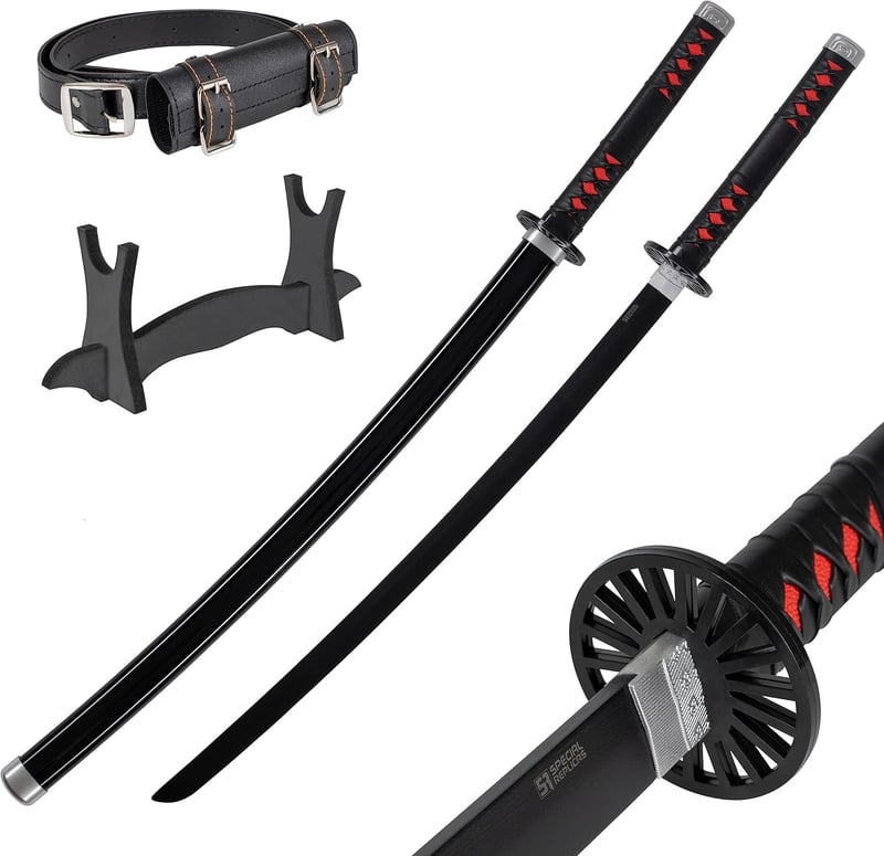 57 SPECIAL REPLICAS Demon Slayer Katana Fa Kard 105 cm - Tanjiro Kamado Bambusz Bokken Övvel és Állvánnyal - Anime Cosplay Kellék