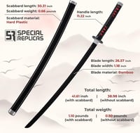 57 SPECIAL REPLICAS Demon Slayer Katana Fa Kard 105 cm - Tanjiro Kamado Bambusz Bokken Övvel és Állvánnyal - Anime Cosplay Kellék 2