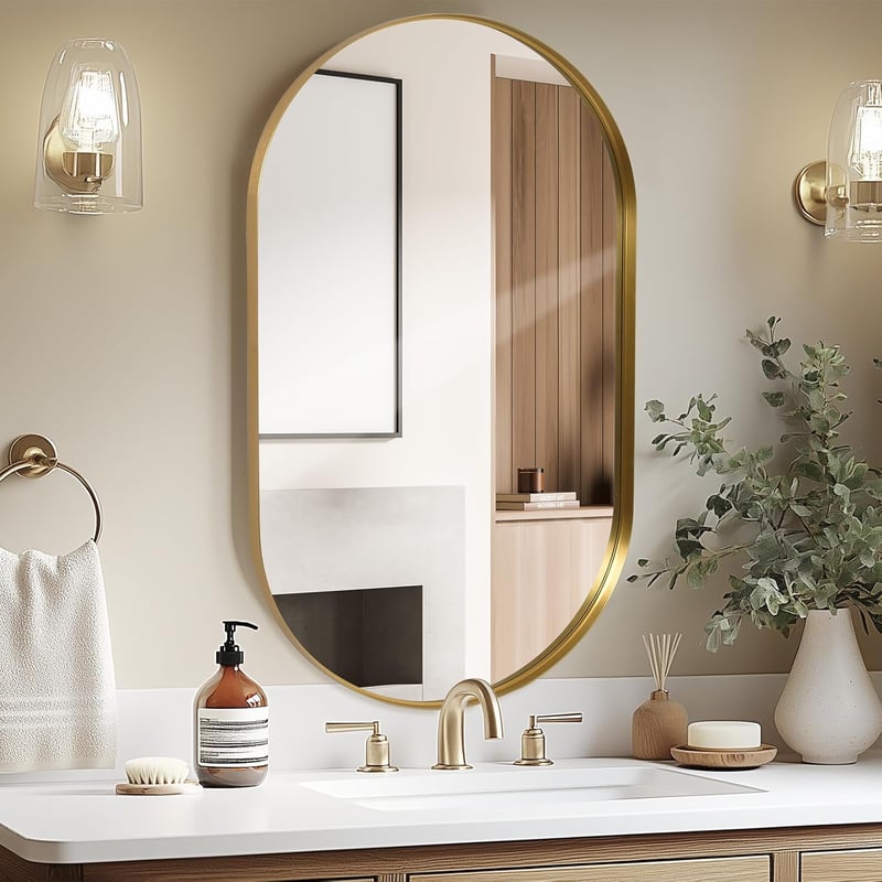 LunaMirror Ovális Fürdőszobai Tükör 60x90 cm - Arany Keretű Fali Tükör Hálószobába, Nappaliba, Előszobába - Modern Dekoratív Dizájn