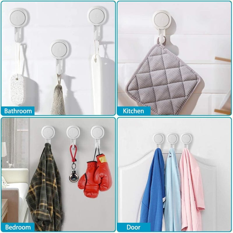Luxear Erős Tapadókorongos Akasztó Szett 4db - 5kg Teherbírású Fúrás Nélküli Kampók Fürdőszobába, Konyhába, Zuhanyzóba - Újrahasználható Tör