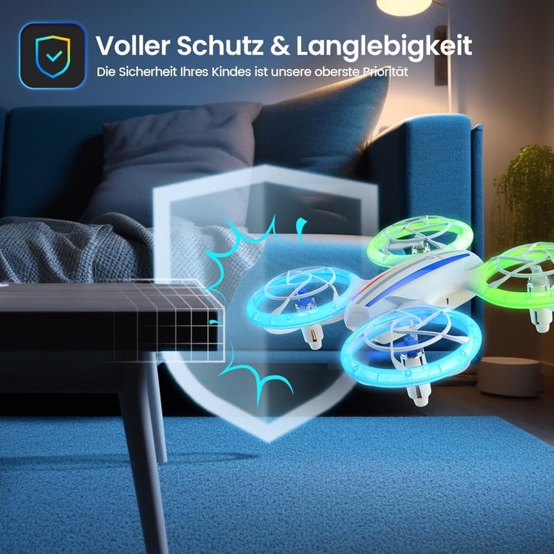 DEERC D23 Mini Drón Gyerekeknek - RC Quadcopter LED Világítással, 2 Akkumulátorral, Teljes Propellervédelemmel, 3D Flip Funkcióval, Kezdőkne