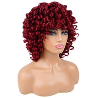PORSMEER Rövid Vörös Afro Paróka Göndör Frufruval - Halloween, Cosplay Jelmezekhez 3