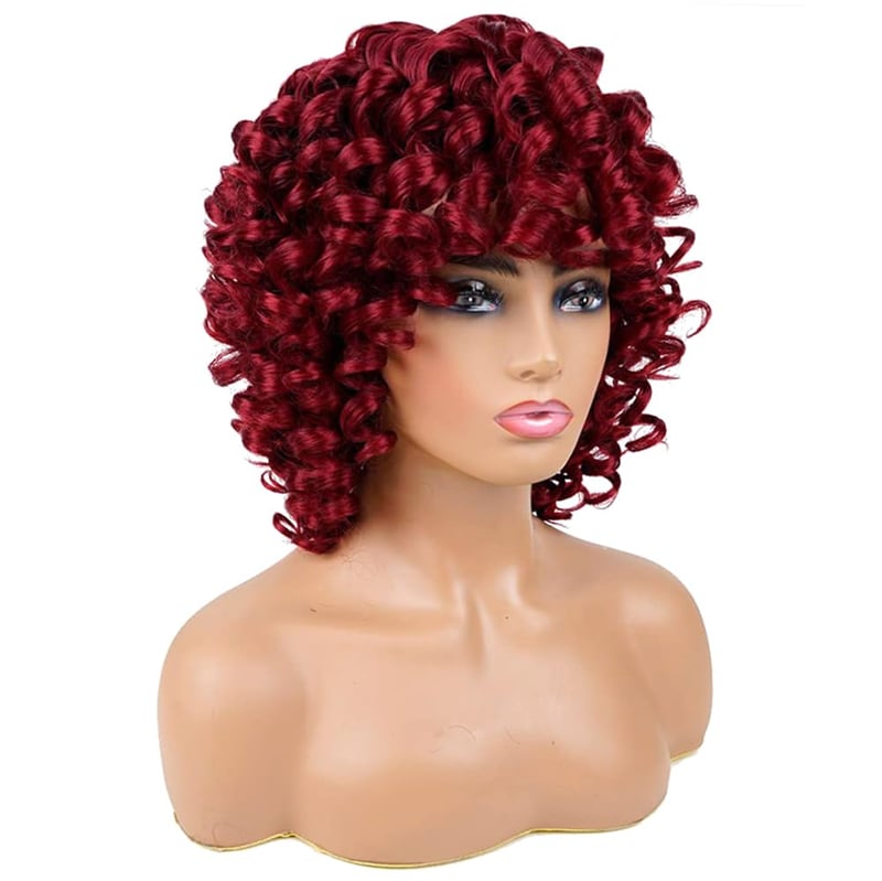 PORSMEER Rövid Vörös Afro Paróka Göndör Frufruval - Halloween, Cosplay Jelmezekhez