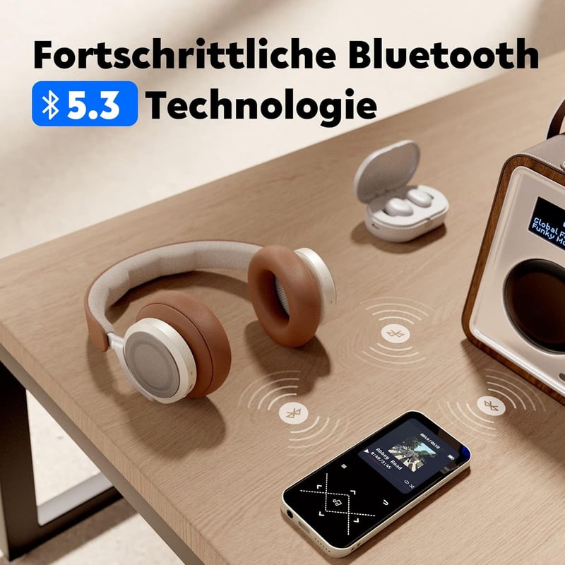 AGPTEK MP3 lejátszó 96GB, Bluetooth 5.3, HiFi hangzás, 2,4" színes kijelző, érintőgombos, fekete-arany