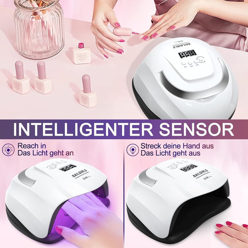 NAILGIRLS 168W-os UV LED Műköröm Lámpa, 4 Időzítővel és LCD Kijelzővel