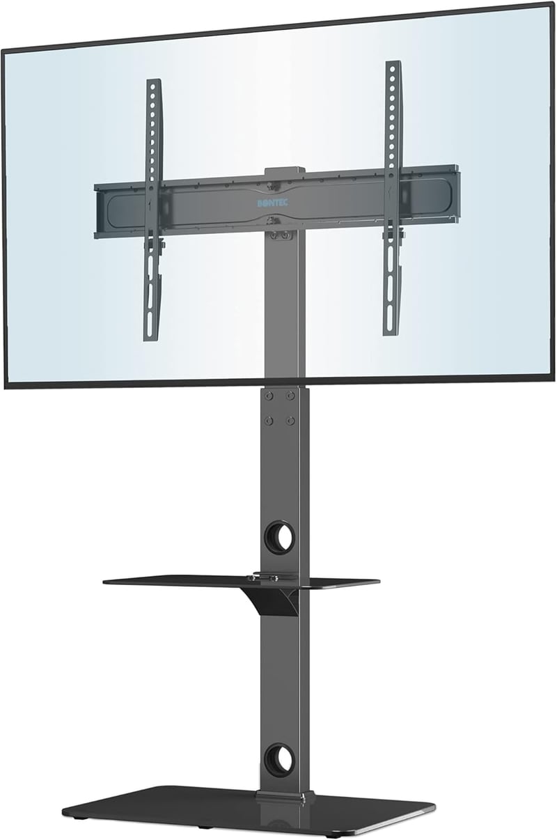 BONTEC TV Állvány 30-70 Hüvelykes Televíziókhoz, Magasságállítható Padlóállvány 40 kg Teherbírással, 2 Edzett Üvegpolccal, VESA 600x400 mm