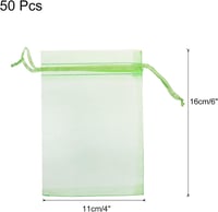 Organza ajándéktasak, 50db, 11x16cm, világoszöld, esküvőre, partira 2