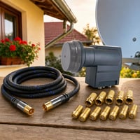 Satelitný servisný balík: 8+ F-konektorov + 4+ SAT adaptéry + monoblock LNB + 3m koaxiálny kábel 1