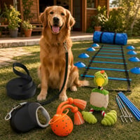 Balík DogFit: 5m vôdzka + 8m navíjacia vôdzka + interaktívna lopta + plyšák + tréningová sada 1