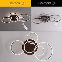 minifair Szabályozható LED Mennyezeti Lámpa, 116 cm, 108W, 6400 Lumen, 6-Gyűrűs Csillár Távirányítóval, Nappali és Hálószoba Világítás, 3000 5