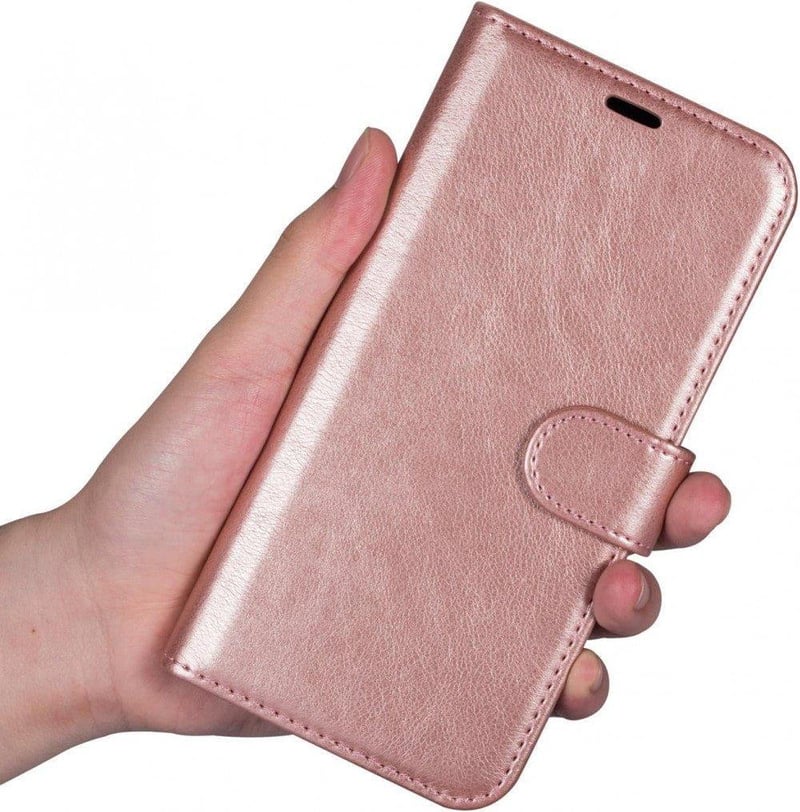Google Pixel 7 Pro rózsaarany bőr flip tok kártyatartóval, állvánnyal