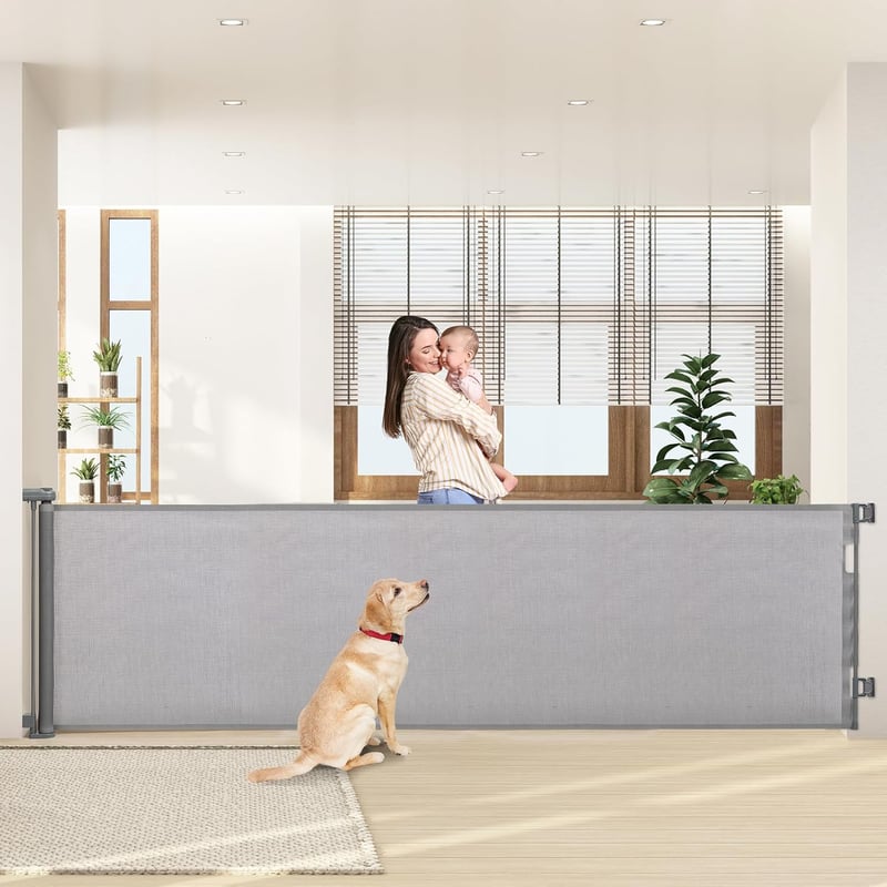 HollyHOME Biztonsági Ajtórács Lépcsőhöz, 0-300 cm Szélesíthető, Egykezes Nyitás, Babáknak és Háziállatoknak, Bel- és Kültéri Használatra, Sz