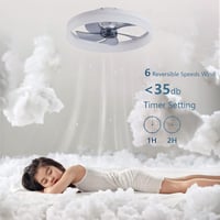 MOSSCO Mennyezeti Ventilátor LED Világítással - Távirányítós, Szabályozható Fényerő, 3 Színhőmérséklet, 6 Fokozat, Modern, Csendes, Fehér, 5 7