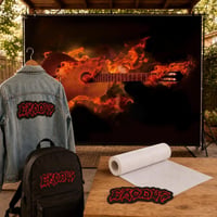 Thrash metal balík: 1x nášivka + 1x nažehľovacia textília + 1x fotopozadie horiaca gitara 1