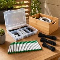 Organizér do dielne: 8-priehradkový box + bambusový box + 300x sťahovacie pásky + 24x popisovače 1