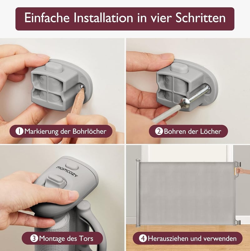 Momcozy Kihúzható Biztonsági Babaajtó 140cm - Lépcsőhöz, Ajtóhoz, Kül- és Beltérre