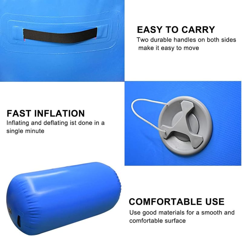 Home U Felfújható Léghengerű Tornaszőnyeg - Kék PVC Jóga és Gimnasztikai Légpárna Pumpával, 120x90 cm - Fitness és Testformáló Edzésekhez