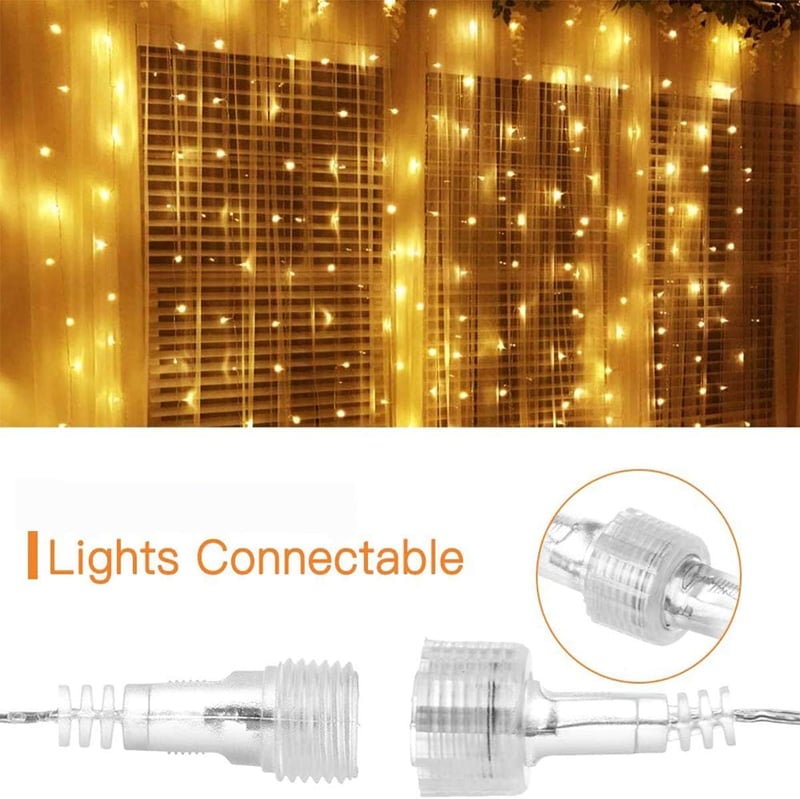GlobaLink LED Fényfüggöny 300 LED-del, 8 Világítási Móddal, Beltéri/Kültéri Használatra - Meleg Fehér Fény Esküvőre, Partira, Kertbe, Szobad