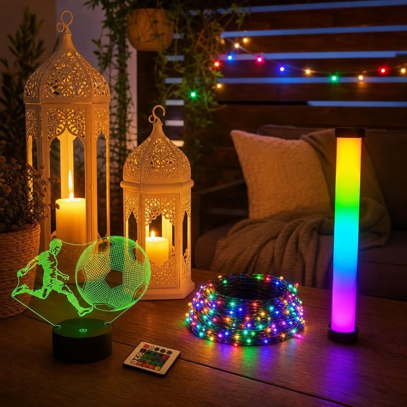 Set rasvjete Magic Light: 1x 3D lampa + 30m LED traka + 30cm RGB video svjetlo + 2x vintage fenjer
