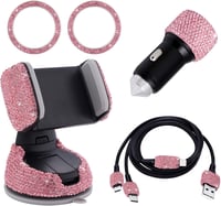 Rózsaszín Autós Bling Szett: USB Adapter, Kábel, Telefontartó és Dekoráció (5 db) 1